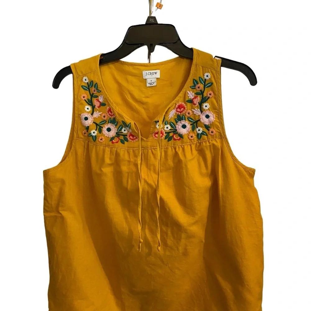 $10 j Crew Linen Floral MustardEmbroidered tank top - Picture 1 of 4